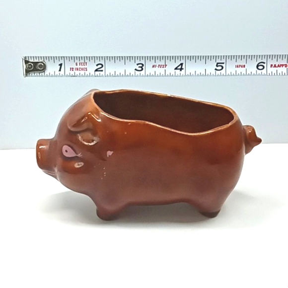 Vintage brown & pink, hand painted ceramic pig planter. - Picture 9 of 9